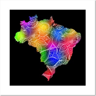 Colorful mandala art map of Brazil with text in multicolor pattern Posters and Art